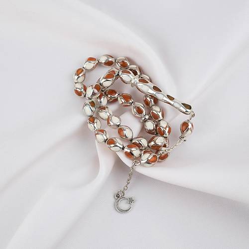 G�m�� Kaplama Kafesli Mine Beyzi 7x9mm Tesbih -Turkuaz Beyaz