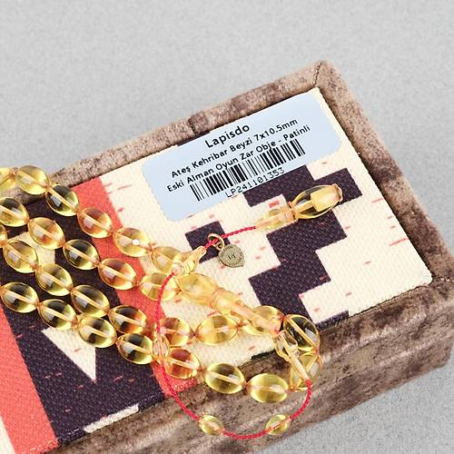 Ate� Kehribar Eski Oyun Zar Obje Patinli Beyzi Kesim 7x10.5mm Tesbih