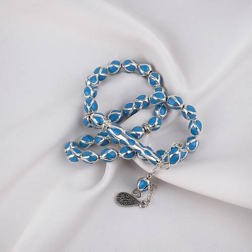 G�m�� Kaplama Kafesli Mine Beyzi 7x9mm Tesbih -Mavi