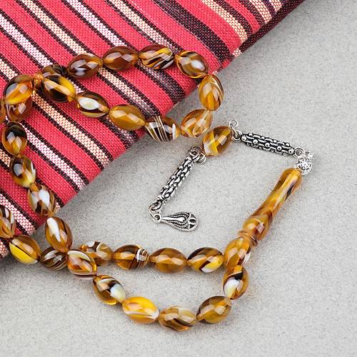 Arizona Katalin Alpaka P�sk�l Beyzi Kesim 8x12mm Tesbih- Sar� Kahverengi