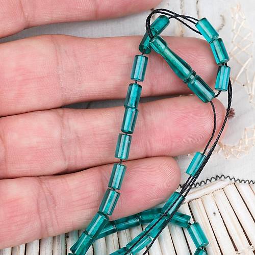 Ate� Kehribar Kesme Kesim 4x7mm Tesbih- Turkuaz Ye�ili