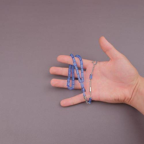 U�ak Cam� Kesme Kesim 6x10mm Tesbih Alpaka P�sk�ll� �effaf Mavi
