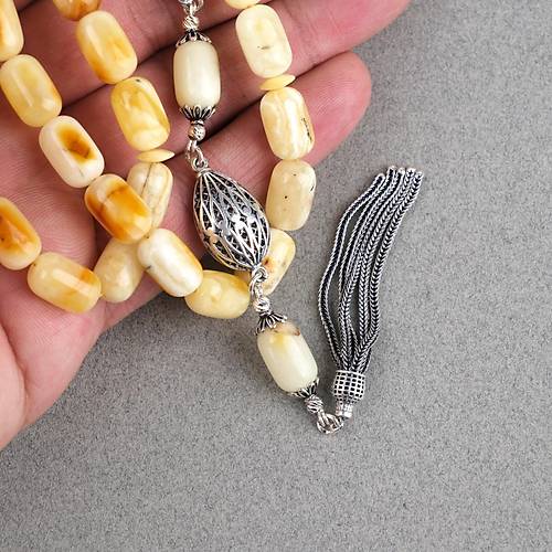 Rus Kaya Damla Kehribar 925Ayar G�m�� P�sk�l Kaps�l Kesim 8x13mm Tesbih