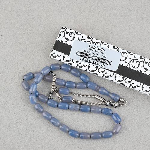 S�kma Kehribar Kaps�l Kesim Alpaka P�sk�ll� 7x11mm Tesbih G�k Mavisi