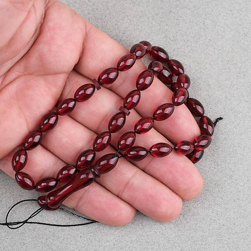 S�kma Kehribar Beyzi Kesim 7x11mm Tesbih P�sk�ls�z K�rm�z�