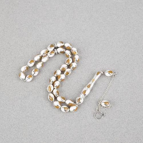 G�m�� Kaplama Kafesli Mine Beyzi 7x9mm Tesbih - Sar� Beyaz