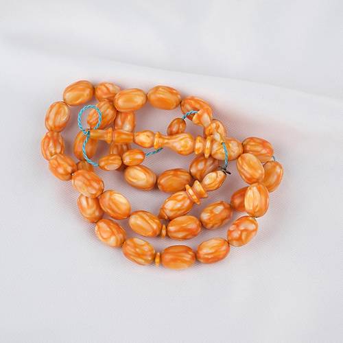 Galalit Yumurta Kesim 8.5x12mm Tesbih -Sedefli Turuncu