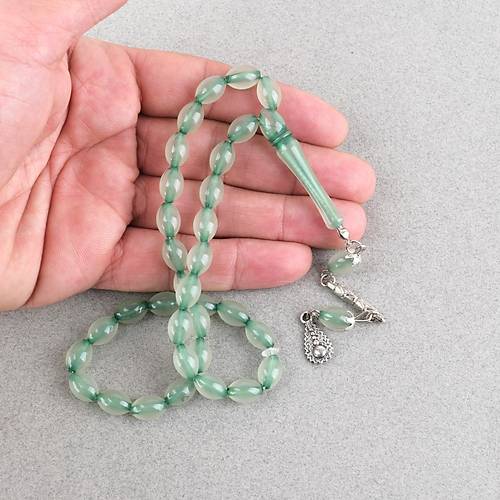 Kedig�z� Alpaka P�sk�ll� Beyzi Kesim 7x11mm Tesbih- Ye�il