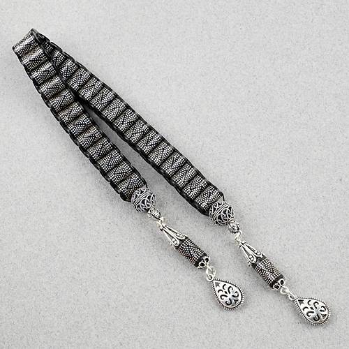 Abanoz Aac 925Ayar Gm akm ve Gm Pskl 28li Zaza Kapsl Kesim 6.5x11mm Tesbih