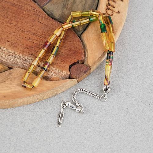 Ate� Kehribar Alpaka P�sk�ll� Kesme Kesim 4x7mm Tesbih- Sar�-Ye�il