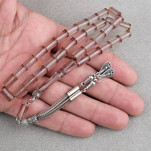 Ate� Kehribar Kesme Kesim Alpaka P�sk�ll� 6x10mm Tesbih