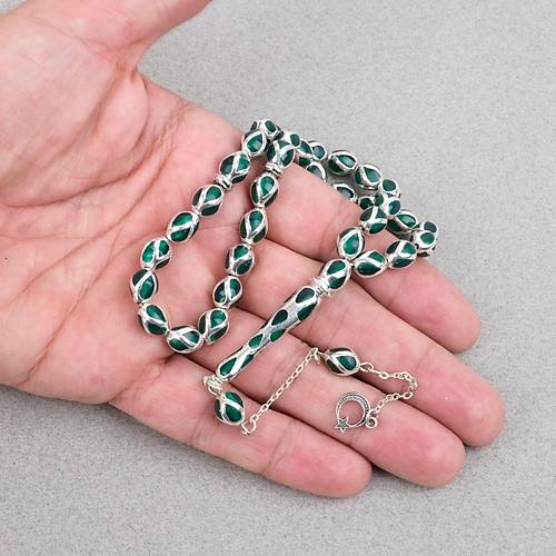 G�m�� Kaplama Kafesli Mine Beyzi 7x9mm Tesbih - Ye�il