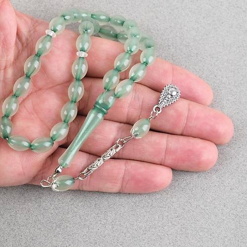 Kedig�z� Alpaka P�sk�ll� Beyzi Kesim 7x11mm Tesbih- Ye�il