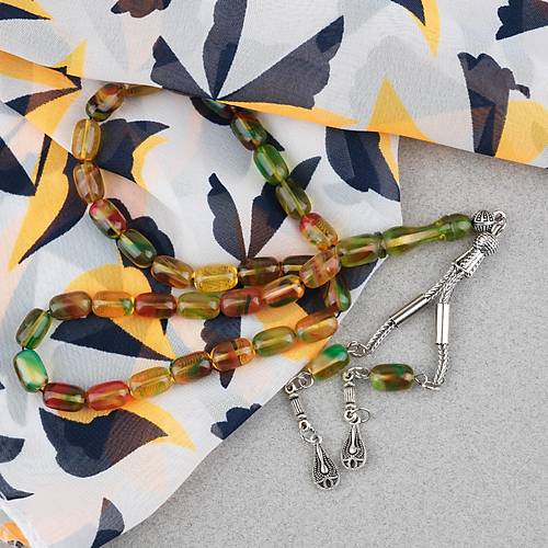 S�kma Kehribar Kaps�l Kesim Alpaka P�sk�ll� 7x11mm Tesbih