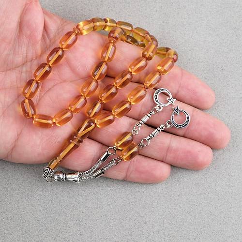 Ate� Kehribar Kaps�l Kesim Alpaka P�sk�ll� 7x11mm Tesbih