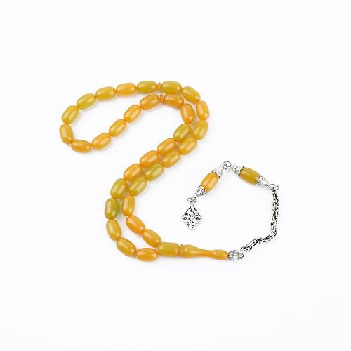 S�kma Kehribar Alpaka P�sk�l Beyzi Kesim 7x11mm Tesbih