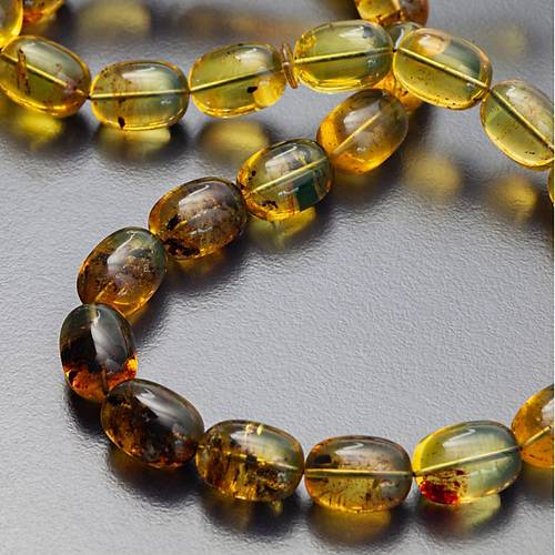 Dominik Mavi Kaya Fosil Amber Badem Kesim 10.8x15mm Tesbih
