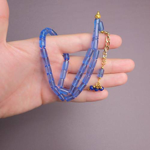 U�ak Cam� Kesme Kesim 7x10mm Alt�n Renk P�sk�ll� Tesbih �effaf Mavi