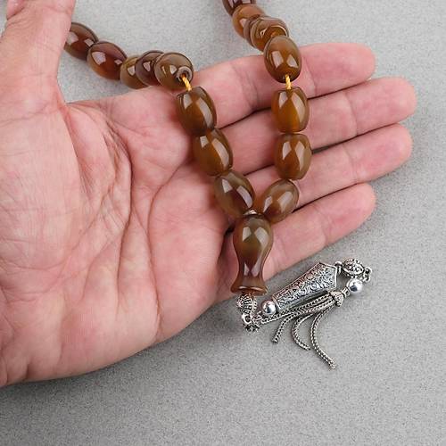 Akik Ta�� Habbe ve �mame Dahil Akik Alpaka P�sk�l F��� kesim 12x15mm Tesbih