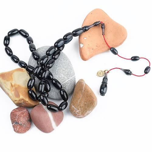 Katalin �ubuk Dinlenmi� Usta ��i imzal� Arpa Kesim 5.5x11mm Tesbih - Koyu Ye�il