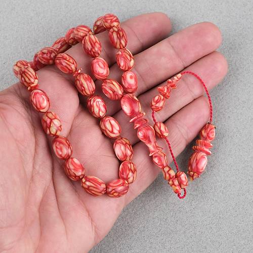 Galalit Yumurta Kesim 8.5x12mm Tesbih -Sedefli Krmz