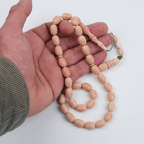 Galalit  Beyzi Kesim 8.5x12mm Tesbih - Krmz izgili