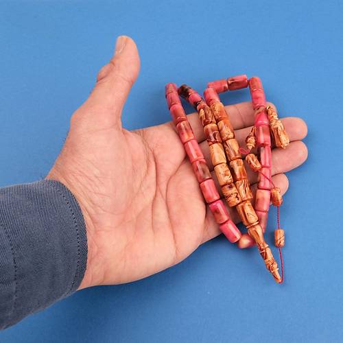 Katalin Dinlenmi� �ift Renk Usta ��i �mzal� Yumu�ak Kesme Kesim 8x13mm Tesbih -Pembe Kahve