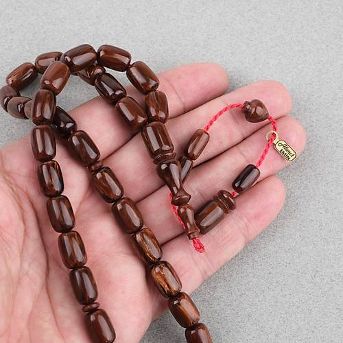 Skma Kehribar Faturan Kapsl Kesim 8x12mm Tesbih - Kahverengi