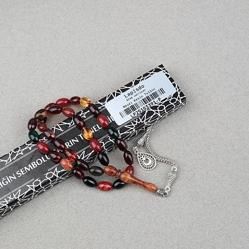 S�kma Kehribar Alpaka P�sk�ll� Beyzi Kesim 7x11mm Tesbih- Bonibon