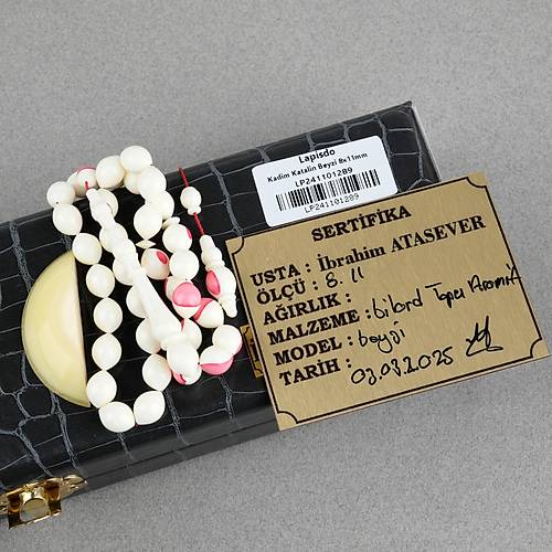Eski Bilardo Topu Obje Beyaz Beyzi Kesim 8x11mm Tesbih