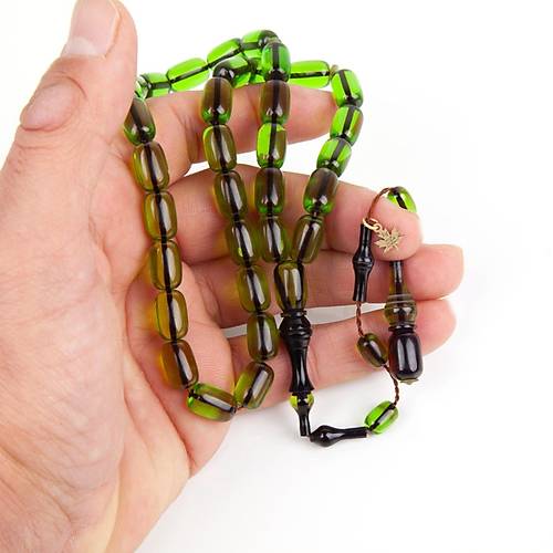 Ate Kehribar Frnl mame Kapsl Kesim 8x13mm Tesbih - effaf Yeil