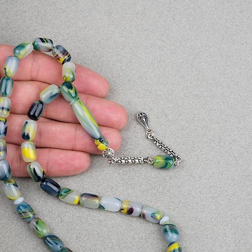 Arizona Katalin Alpaka P�sk�l Kaps�l Kesim 8x12mm Tesbih- Ye�il Beyaz