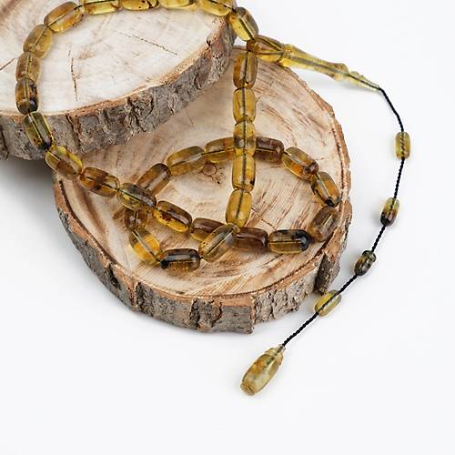 Dominik Mavi Kaya Damla Fosilli Amber Kapsl Kesim 6x10mm Tesbih