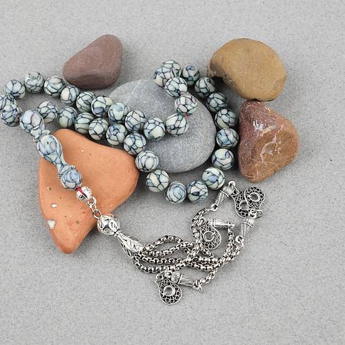 Fransz Galalit Alpaka Pskll Kre Kesim 9mm Tesbih - Ak Gri