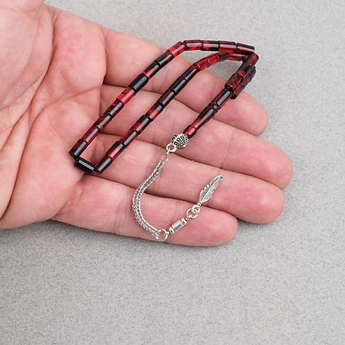 Ate� Kehribar Alpaka P�sk�ll� Kesme Kesim 4x7mm Tesbih- Siyah- Bordo