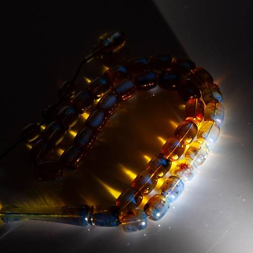 Dominik Krmz-Mavi Kaya Fosil Amber Kapsl Kesim 9.5x11mm Tesbih