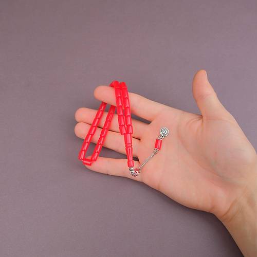 U�ak Cam� Kesme Kesim 7x10mm Tesbih Alpaka P�sk�ll� K�rm�z�