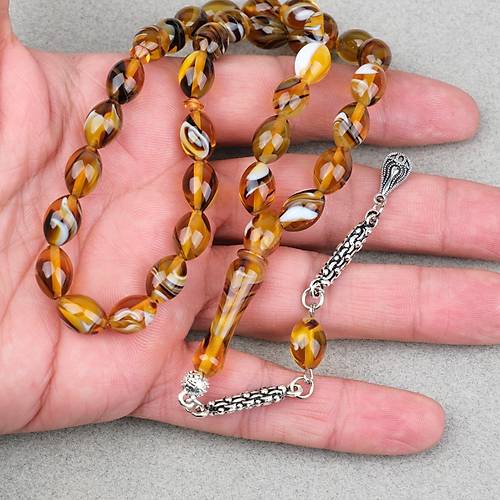 Arizona Katalin Alpaka P�sk�l Beyzi Kesim 8x12mm Tesbih- Sar� Kahverengi