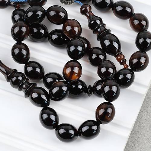 Ate Kehribar Usta i mzal Tombul Beyzi Kesim 12x14mm Tesbih