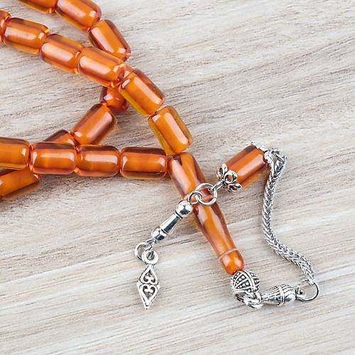 Ate� Kehribar Alpaka P�sk�ll� Kaps�l Kesim 7x10.5mm Tesbih - �effaf Kahverengi