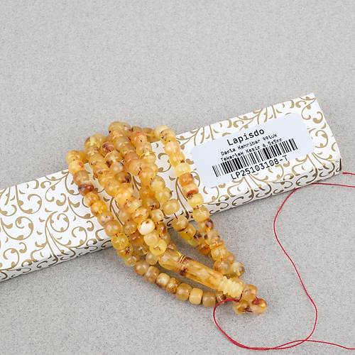 Damla Kehribar 99luk Tekerlek Kesim 6.5x5mm Namez Tesbihi