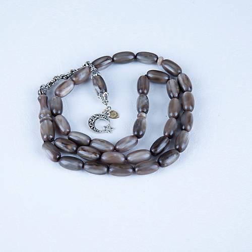 Sedefli S�kma Kehribar Alpaka P�sk�l Arpa Kesim 8.5x15mm Tesbih - Gri - �brahim Ye�ilnacar Usta ��i