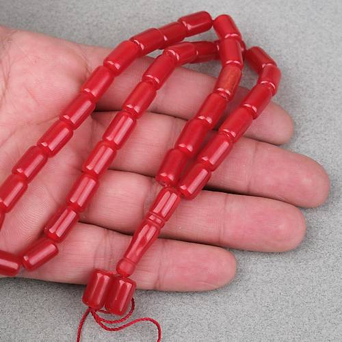 S�kma Kehribar Kaps�l Kesim 7x12mm Tesbih - Mat K�rm�z� P�sk�ls�z