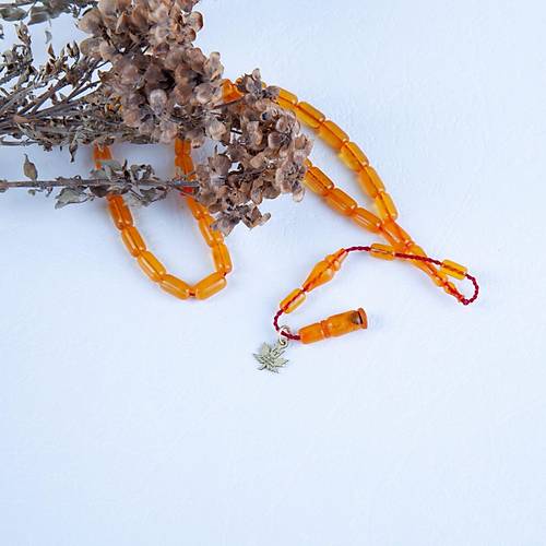 S�kma Kehribar Kaps�l Kesim Bilek Boy 4x8mm Tesbih - A��k Sar�