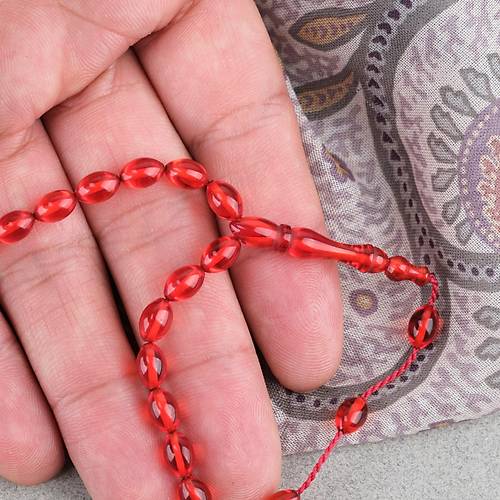 S�kma Kehribar Beyzi Kesim Sistemli Bilek Boy 5x8mm Tesbih K�rm�z�