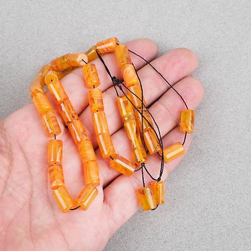 S�kma Kehribar Hareli Kesme Kesim 7x11mm Tesbih -Bal Sar�s�