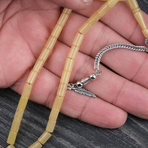 S�kma Kehribar Alpaka P�sk�ll� Kesme Kesim 4x7mm Tesbih- A��k Sar�