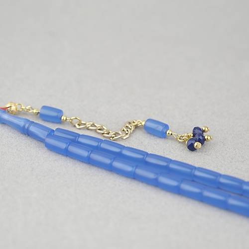 U�ak Cam� Kesme Kesim 7x10mm Alt�n Sar�s� P�sk�ll� Tesbih- Koyu Mavi