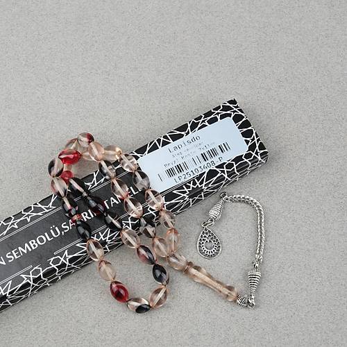 S�kma Kehribar Alpaka P�sk�ll� Beyzi Kesim 7x11mm Tesbih