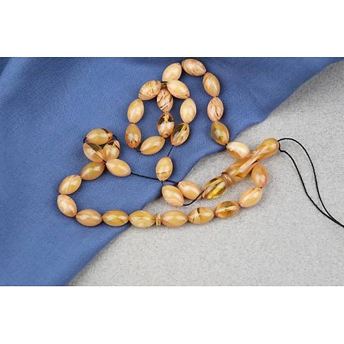 S�kma Kehribar Beyzi Kesim 7x11mm Tesbih- Krem Sar�